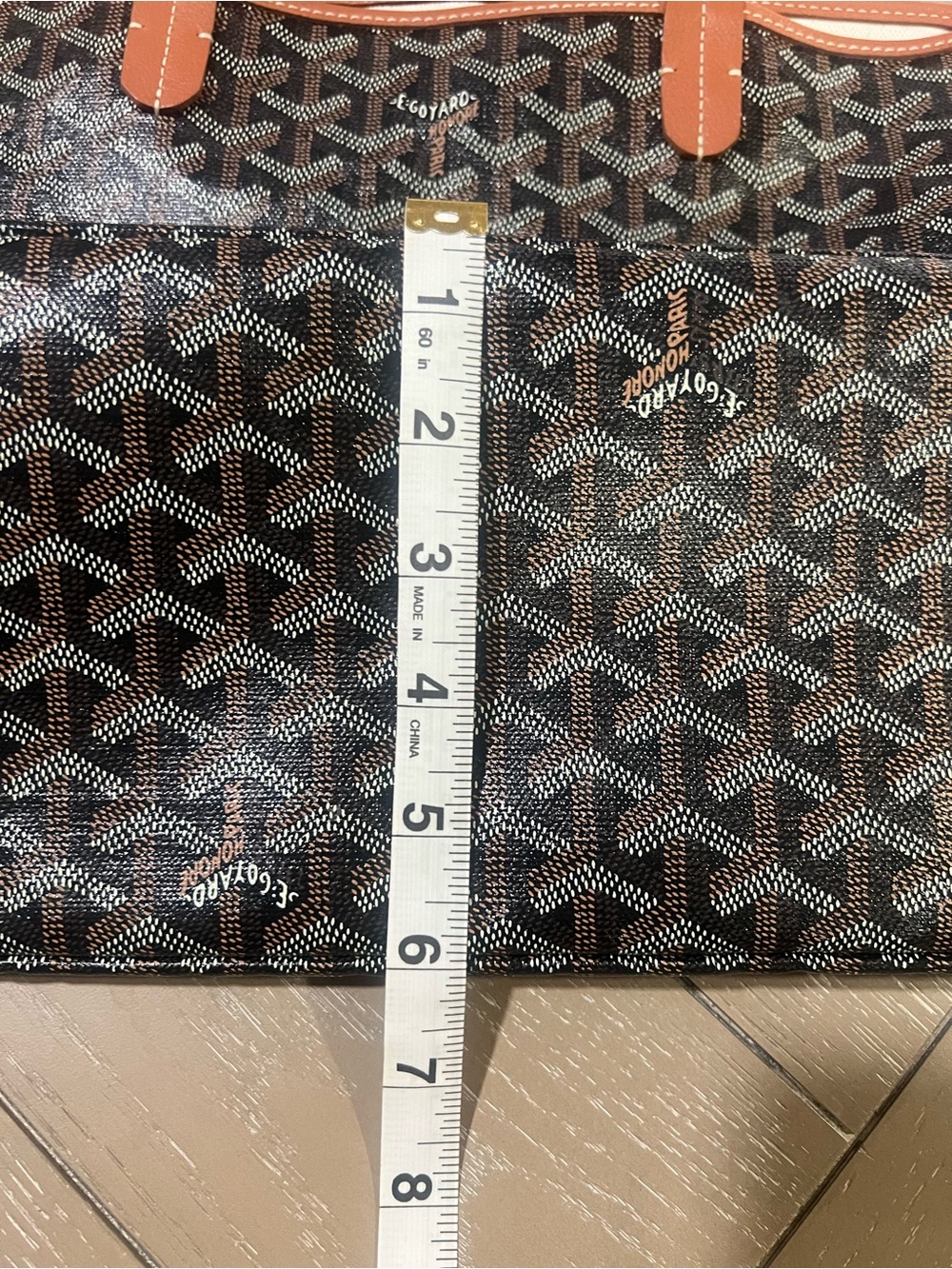 Goyard Black and Brown PM Tote with Leather Trim and Matching Pouch - Picture 10 of 13